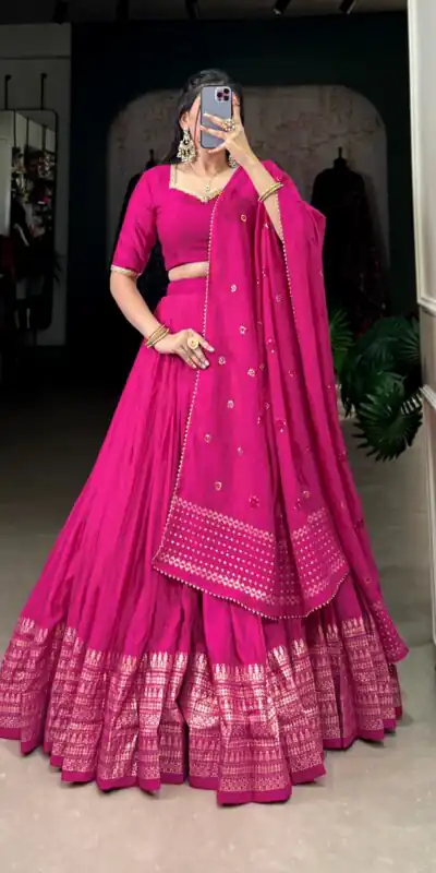 Pink Chanderi Plain With Zari Weaving Work Border Lehenga Choli | Lehenga, Bollywood Lehenga, Creative Lehenga, Designer Lehenga, Embroidered Lehenga, Party Wear Lehenga
