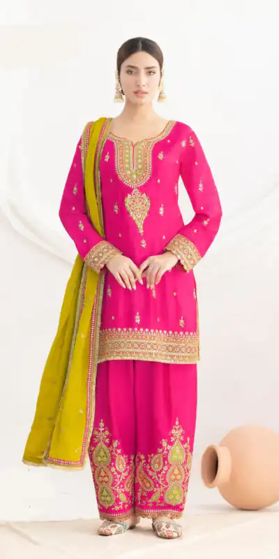 Pink Chinon Embroidery Mirror Work Salwar Suit | Jump Suits, Tops & Bottoms, Track Suits, Salwar suit, Casual Suits, Creative suits, Designer Suits, Palazzo Suits, Party Wear Suits, Patiala Suits, Straight Suits, Trendy Wear