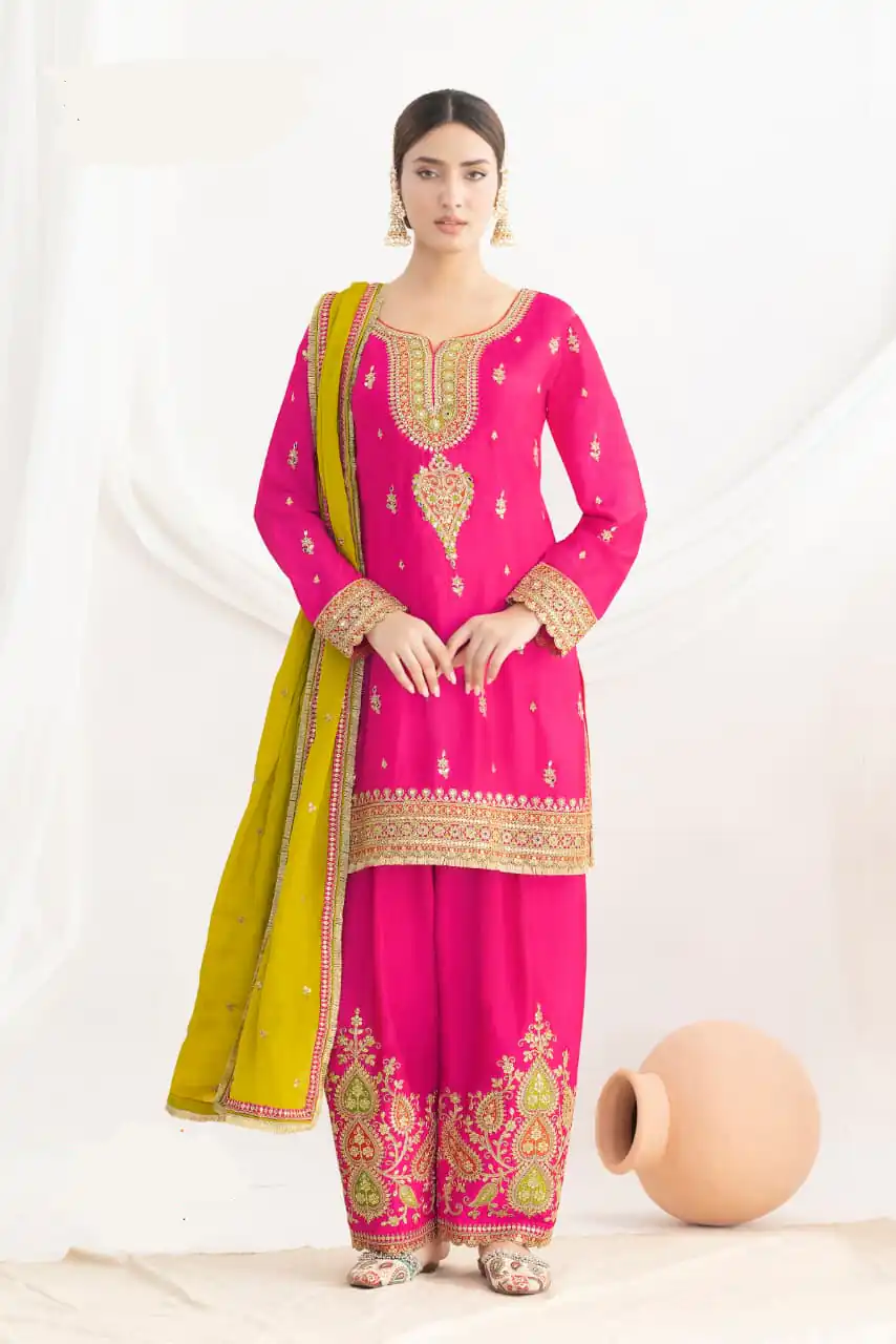Pink Chinon Embroidery Mirror Work Salwar Suit | Jump Suits, Tops & Bottoms, Track Suits, Salwar suit, Casual Suits, Creative suits, Designer Suits, Palazzo Suits, Party Wear Suits, Patiala Suits, Straight Suits, Trendy Wear