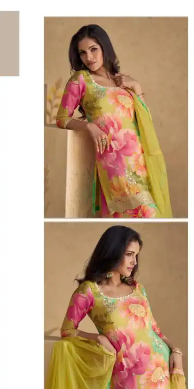 Pink Chinon Printed Embroidery Work Sharara Suit | Jump Suits, Salwar suit, Casual Suits, Creative suits, Designer Suits, Palazzo Suits, Party Wear Suits, Patiala Suits, Straight Suits