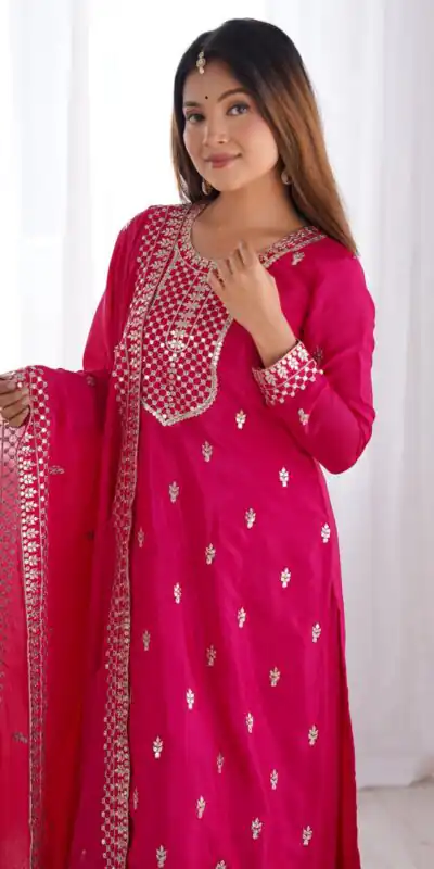 Pink Chinon Silk Embroidery Jari Work Salwar Suit | Jump Suits, Salwar suit, Casual Suits, Creative suits, Designer Suits, Palazzo Suits, Party Wear Suits, Patiala Suits, Straight Suits