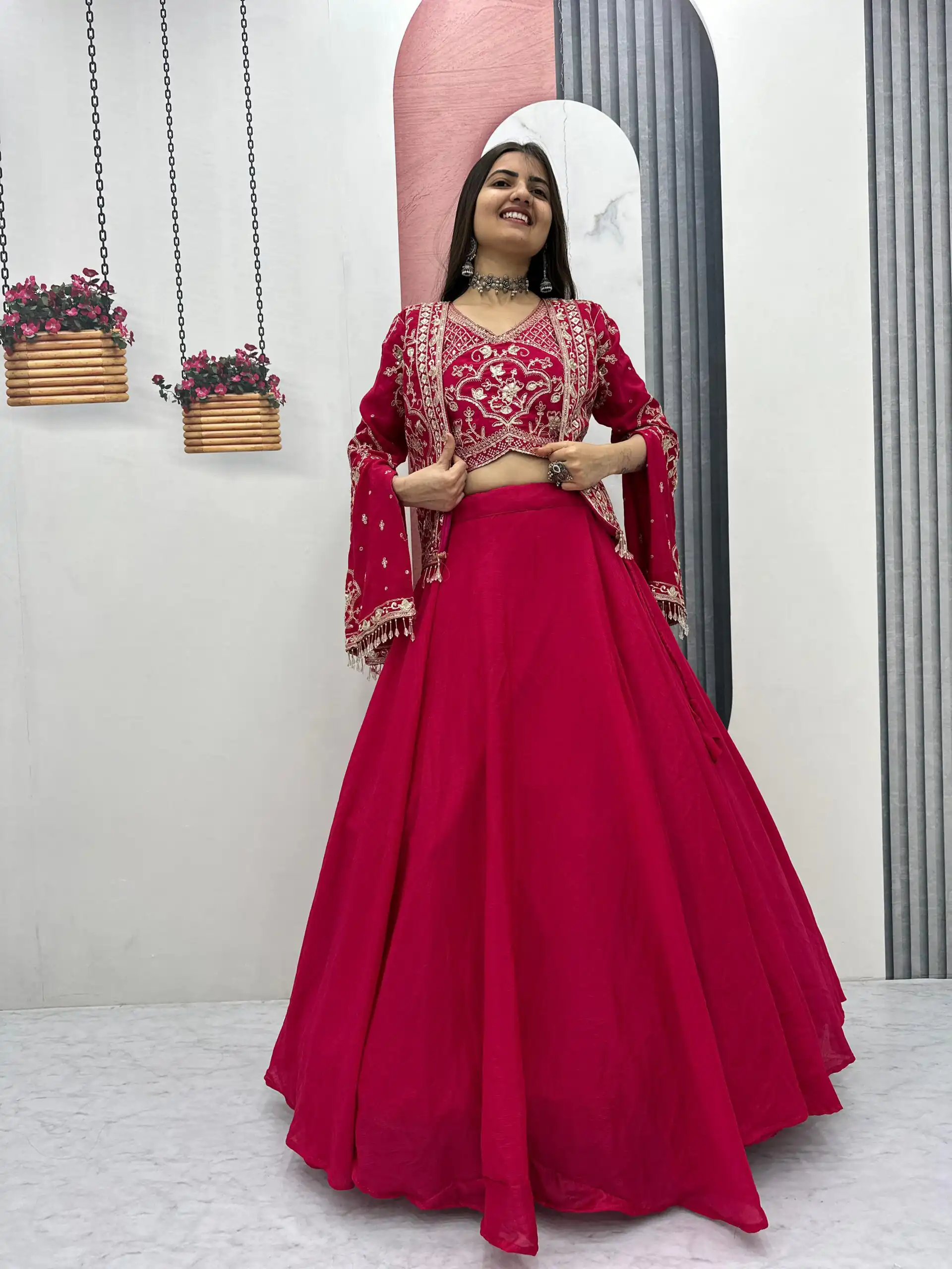 Pink Chinon Silk Thread Work Lehenga Choli | Lehenga, Bollywood Lehenga, Creative Lehenga, Designer Lehenga, Embroidered Lehenga, Party Wear Lehenga