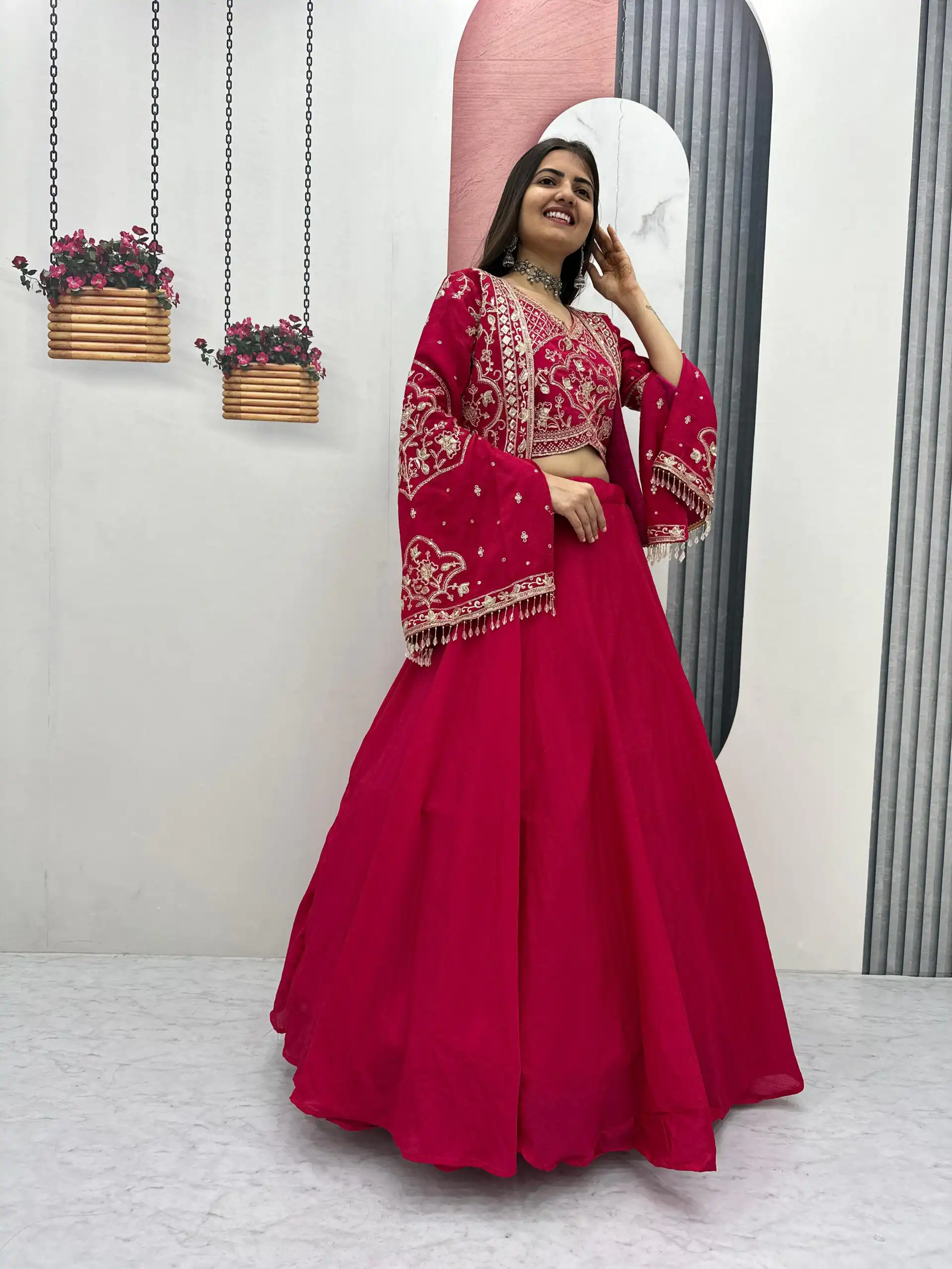 Pink Chinon Silk Thread Work Lehenga Choli | Lehenga, Bollywood Lehenga, Creative Lehenga, Designer Lehenga, Embroidered Lehenga, Party Wear Lehenga