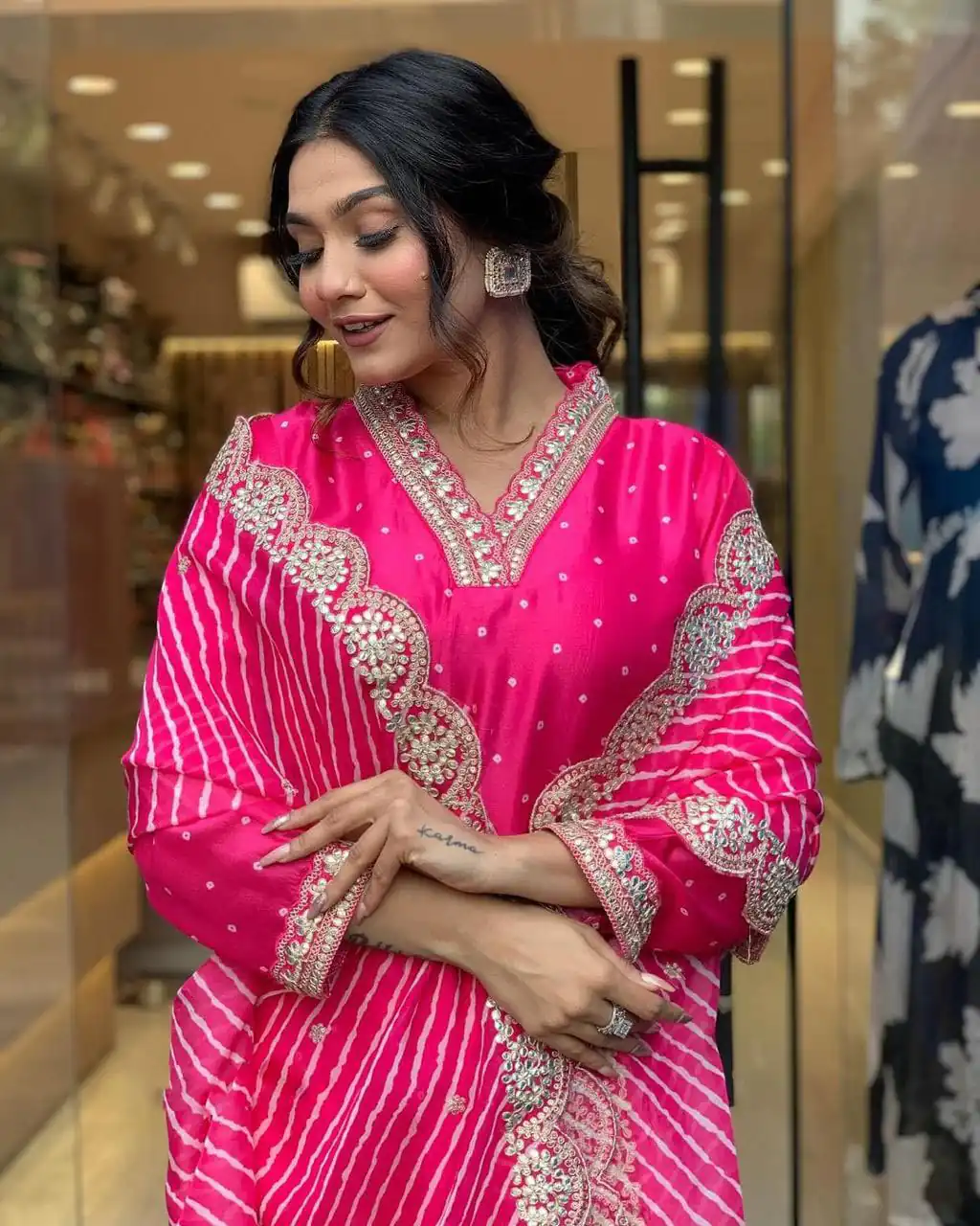 Pink Chinon Silk Wide Digital Print Coding Work Lace Salwar Suit | Jump Suits, Salwar suit, Casual Suits, Creative suits, Designer Suits, Palazzo Suits, Party Wear Suits, Patiala Suits, Straight Suits