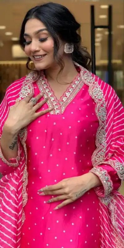Pink Chinon Silk Wide Digital Print Coding Work Lace Salwar Suit | Jump Suits, Salwar suit, Casual Suits, Creative suits, Designer Suits, Palazzo Suits, Party Wear Suits, Patiala Suits, Straight Suits