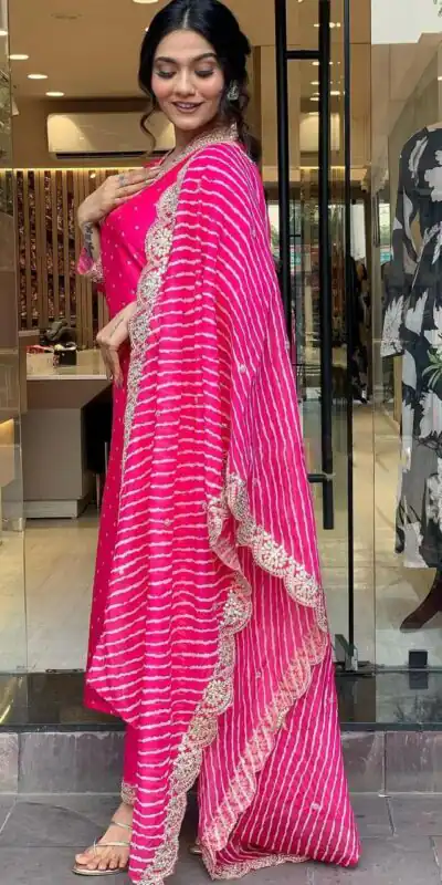 Pink Chinon Silk Wide Digital Print Coding Work Lace Salwar Suit | Jump Suits, Salwar suit, Casual Suits, Creative suits, Designer Suits, Palazzo Suits, Party Wear Suits, Patiala Suits, Straight Suits