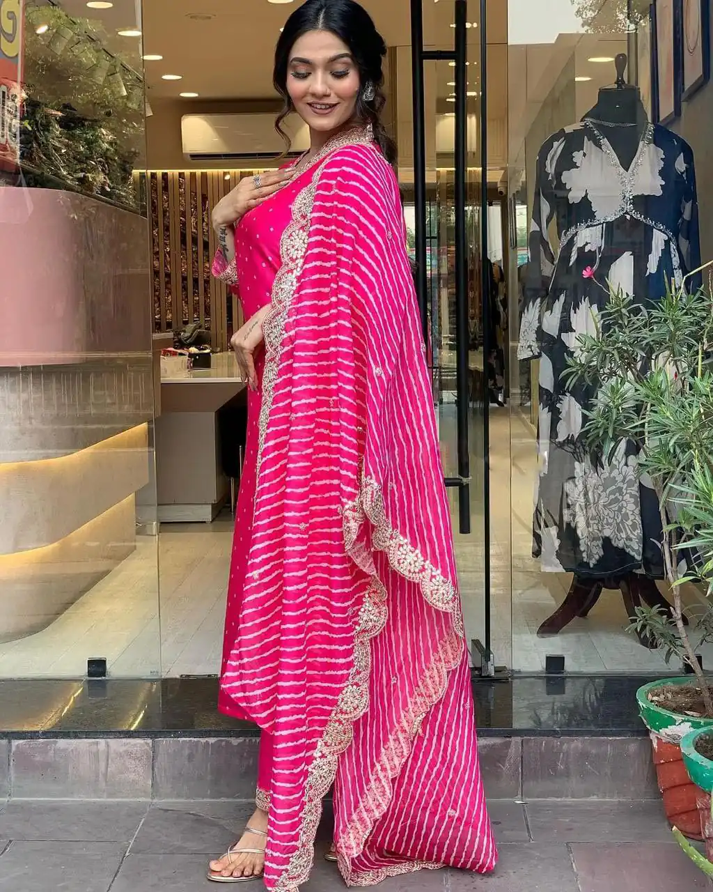 Pink Chinon Silk Wide Digital Print Coding Work Lace Salwar Suit | Jump Suits, Salwar suit, Casual Suits, Creative suits, Designer Suits, Palazzo Suits, Party Wear Suits, Patiala Suits, Straight Suits