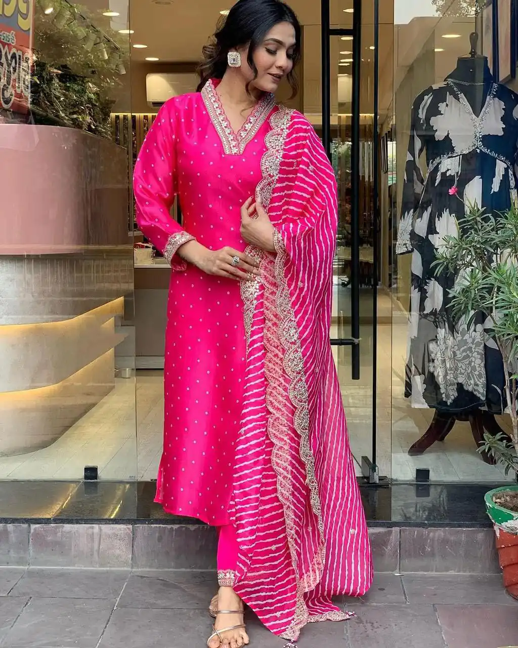 Pink Chinon Silk Wide Digital Print Coding Work Lace Salwar Suit | Jump Suits, Salwar suit, Casual Suits, Creative suits, Designer Suits, Palazzo Suits, Party Wear Suits, Patiala Suits, Straight Suits