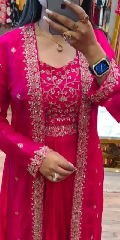Pink Chinon Silk With Embroidery Work Dhoti Suit | Jump Suits, Salwar suit, Casual Suits, Creative suits, Designer Suits, Palazzo Suits, Party Wear Suits, Patiala Suits, Straight Suits