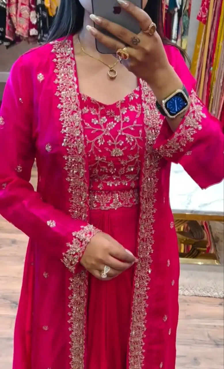 Pink Chinon Silk With Embroidery Work Dhoti Suit | Jump Suits, Salwar suit, Casual Suits, Creative suits, Designer Suits, Palazzo Suits, Party Wear Suits, Patiala Suits, Straight Suits