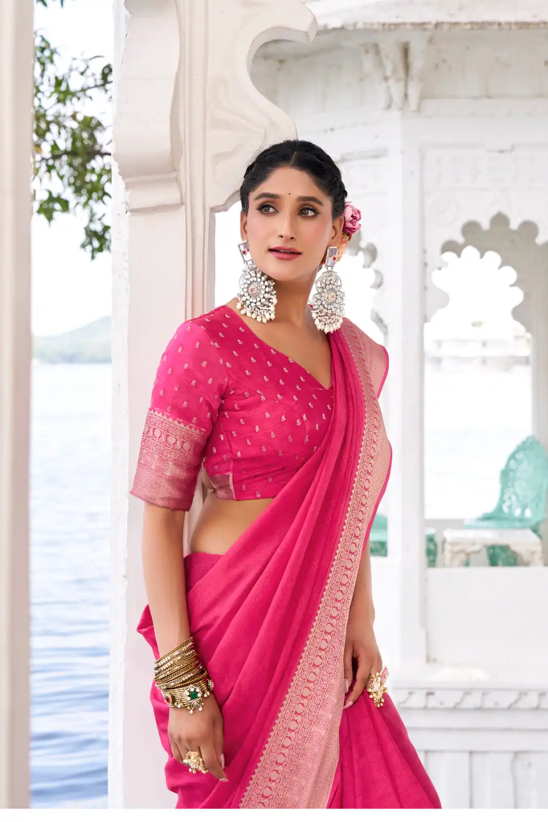 Pink Chinon Zari Work Saree | Sarees, Bollywood Sarees, Creative Sarees, Designer Sarees, Embroidered Sarees, Ethnic Saree, Modern Digital sarees, Party Wear Sarees