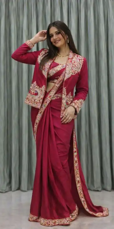Pink Crap Silk Embroidery Work Saree | Sarees, Bollywood Sarees, Creative Sarees, Designer Sarees, Embroidered Sarees, Ethnic Saree, Modern Digital sarees, Party Wear Sarees
