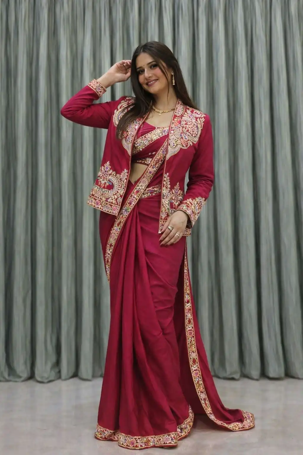 Pink Crap Silk Embroidery Work Saree | Sarees, Bollywood Sarees, Creative Sarees, Designer Sarees, Embroidered Sarees, Ethnic Saree, Modern Digital sarees, Party Wear Sarees