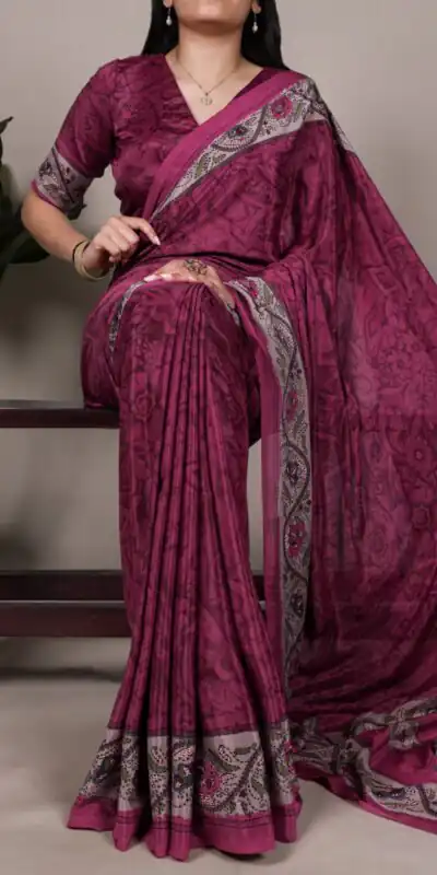 Pink Crepe With Printed Saree | Sarees, Bollywood Sarees, Creative Sarees, Designer Sarees, Embroidered Sarees, Ethnic Saree, Modern Digital sarees, Party Wear Sarees