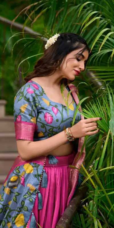 Pink Dola Silk Kalamkari Print Zari Lehenga Choli | Lehenga, Bollywood Lehenga, Creative Lehenga, Designer Lehenga, Embroidered Lehenga, Party Wear Lehenga