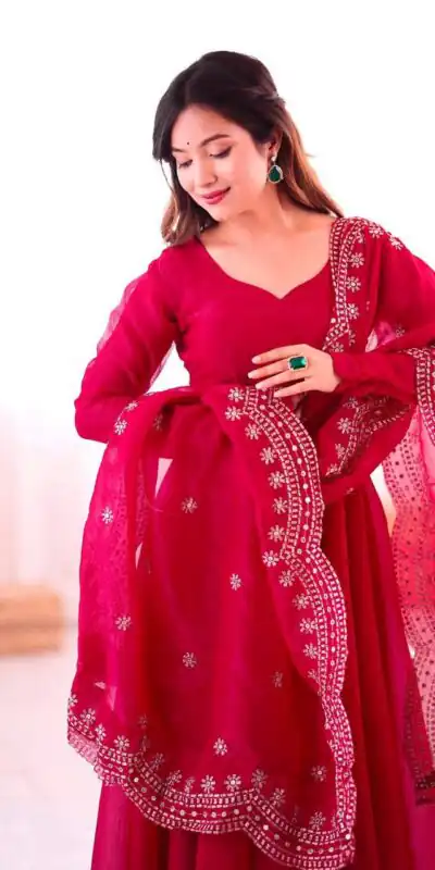 Pink Fandy Silk Embroidery Work Gown | Gowns, Bollywood Gowns, Creative Gowns, Designer Gowns, Embroidered Gowns, Party Wear Gowns