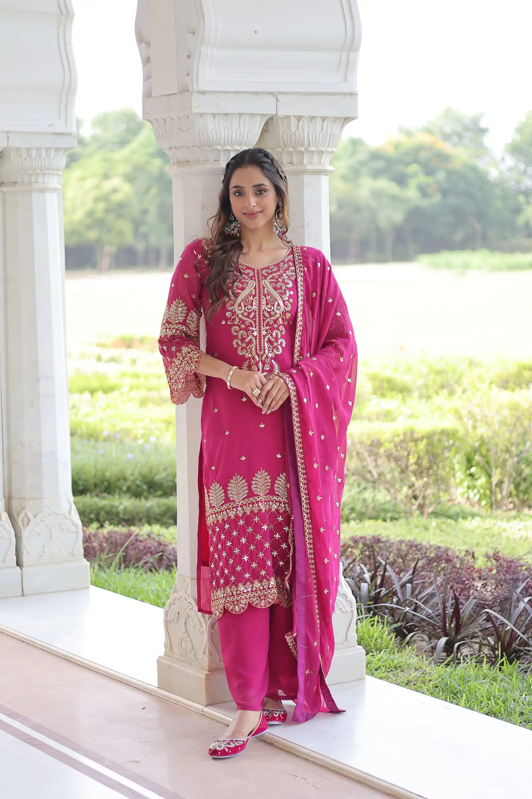 Pink Faux Blooming Embroidered Work Salwar Suit | Jump Suits, Salwar suit, Casual Suits, Creative suits, Designer Suits, Palazzo Suits, Party Wear Suits, Patiala Suits, Straight Suits