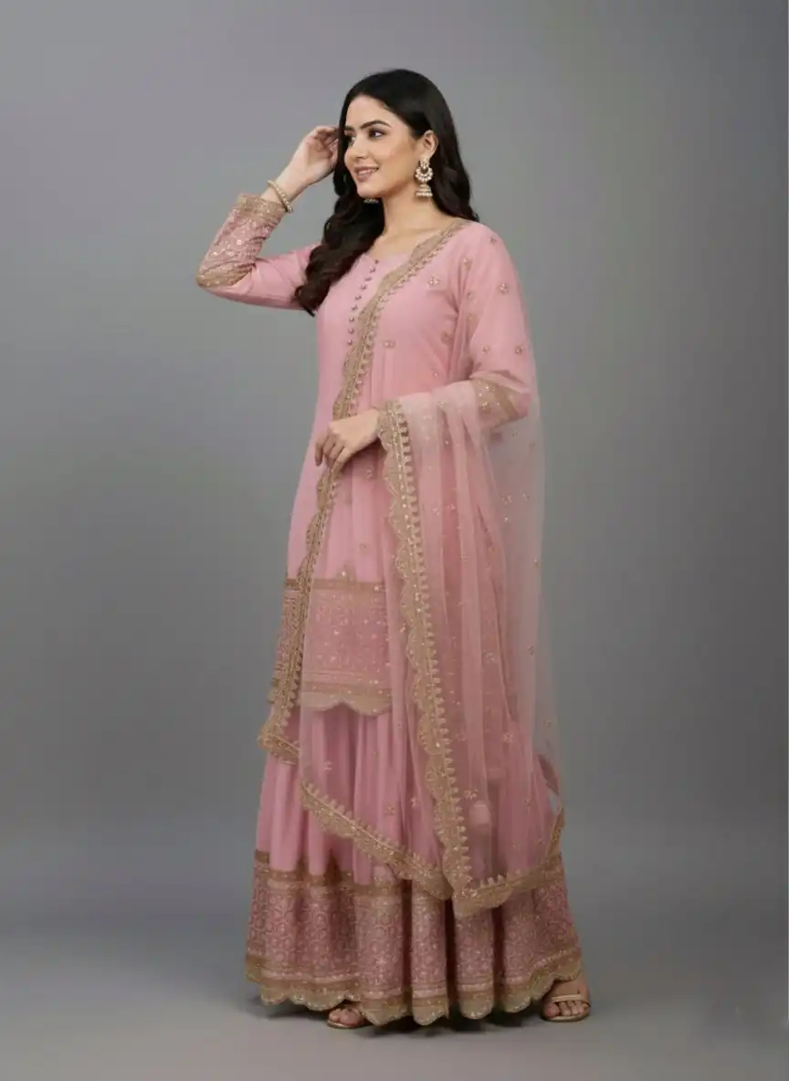 Pink Faux Georgette Embroider Salwar Suit | Jump Suits, Salwar suit, Casual Suits, Creative suits, Designer Suits, Palazzo Suits, Party Wear Suits, Patiala Suits, Straight Suits