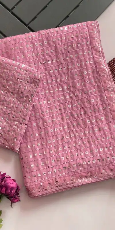 Pink Faux Georgette Sequence Saree | Sarees, Bollywood Sarees, Creative Sarees, Designer Sarees, Embroidered Sarees, Ethnic Saree, Modern Digital sarees, Party Wear Sarees