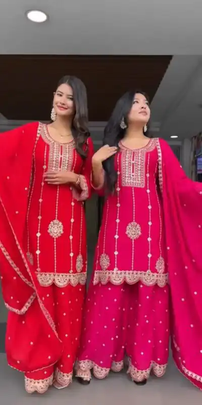 Pink Faux Georgette Thread Embroidery Salwar Suit | Jump Suits, Salwar suit, Casual Suits, Creative suits, Designer Suits, Palazzo Suits, Party Wear Suits, Patiala Suits, Straight Suits