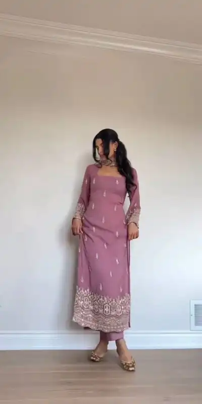 Pink Faux Georgette Thread Embroidery Work Salwar Suit | Jump Suits, Tops & Bottoms, Track Suits, Salwar suit, Casual Suits, Creative suits, Designer Suits, Palazzo Suits, Party Wear Suits, Patiala Suits, Straight Suits, Trendy Wear