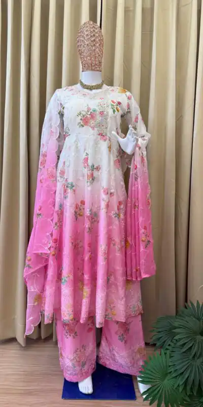 Pink Faux Georgette With Embroidery Work Gown | Jump Suits, Salwar suit, Casual Suits, Creative suits, Designer Suits, Palazzo Suits, Party Wear Suits, Patiala Suits, Straight Suits