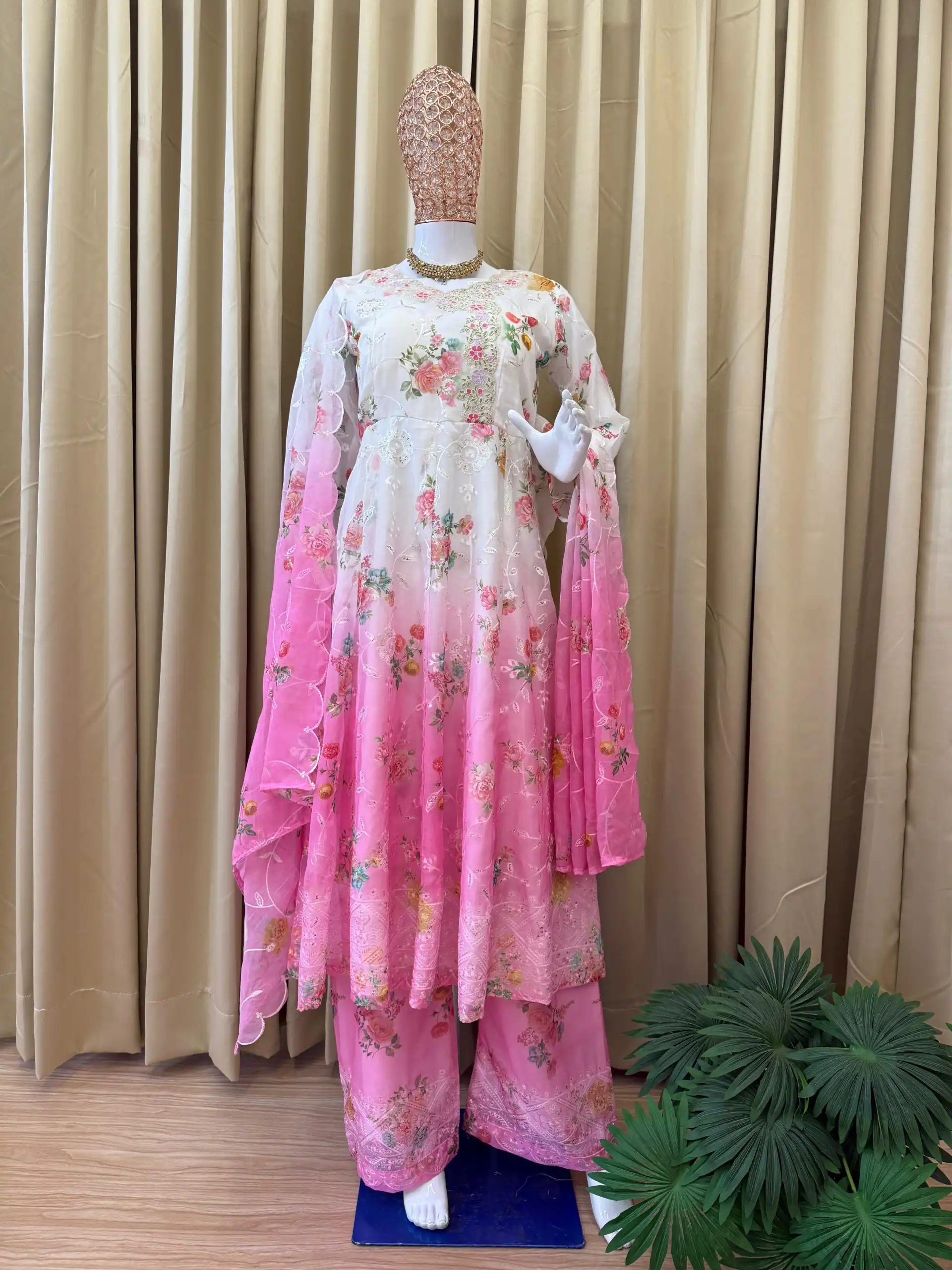 Pink Faux Georgette With Embroidery Work Gown | Jump Suits, Salwar suit, Casual Suits, Creative suits, Designer Suits, Palazzo Suits, Party Wear Suits, Patiala Suits, Straight Suits