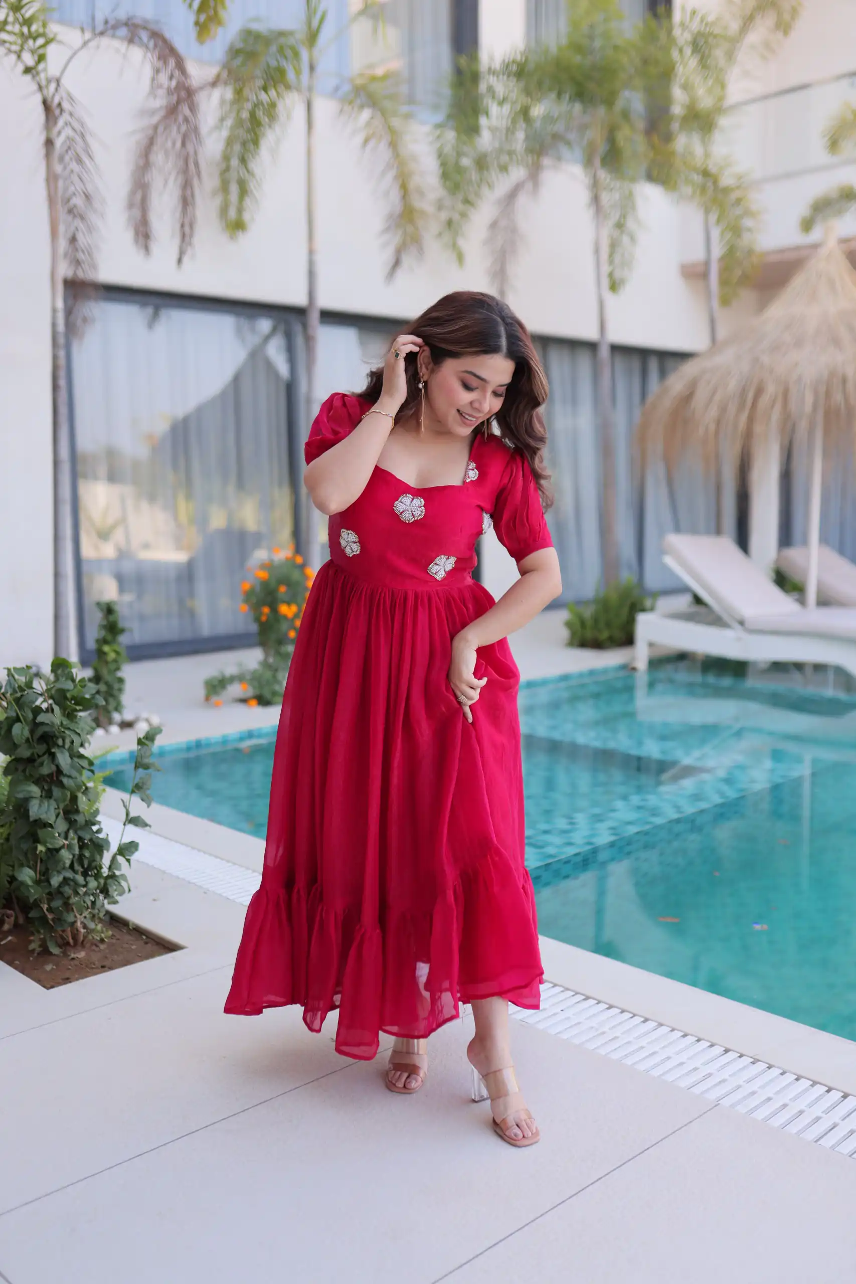 Pink Fendi Silk Embroidery Bead Work Gown | Gowns, Bollywood Gowns, Creative Gowns, Designer Gowns, Embroidered Gowns, Party Wear Gowns