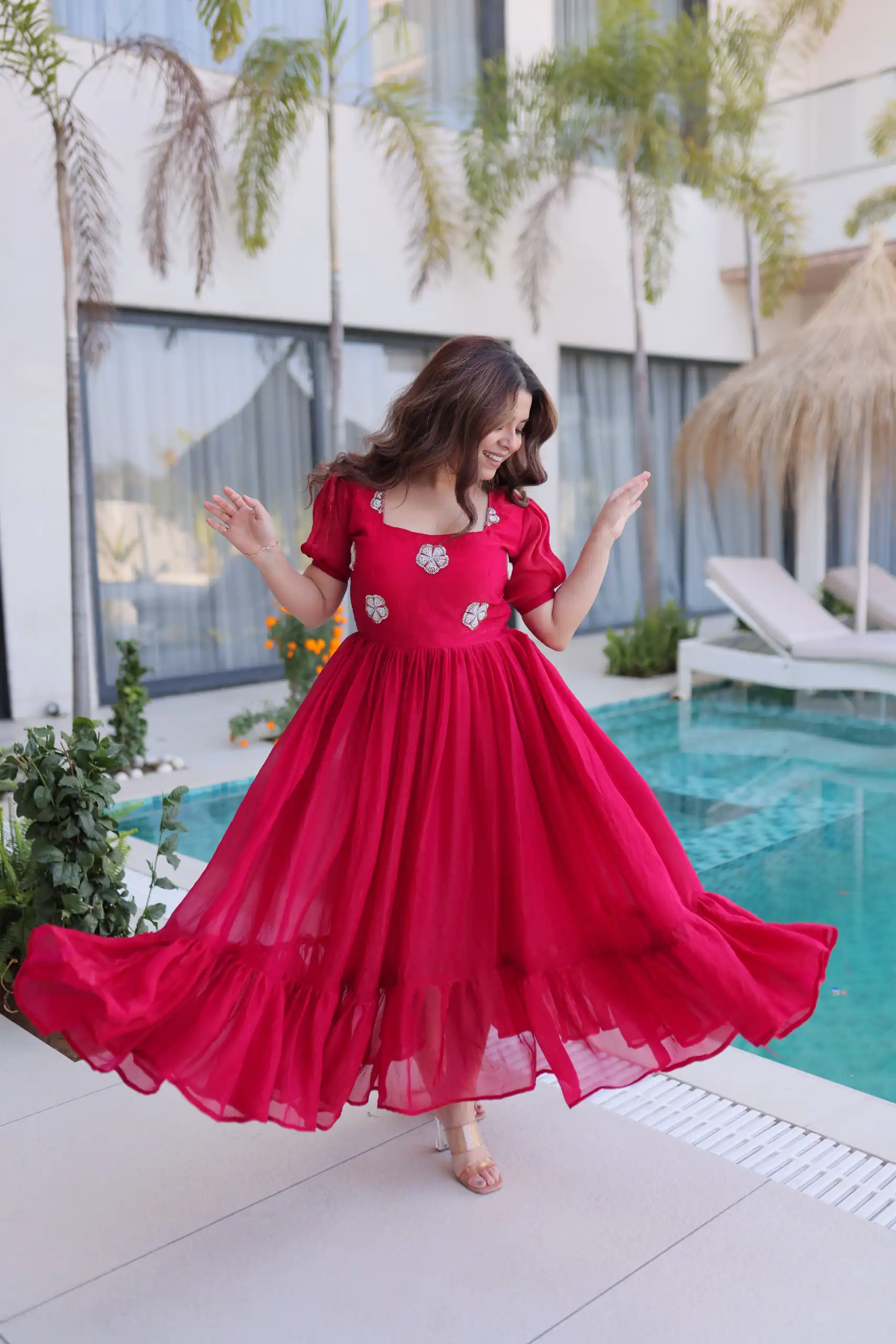 Pink Fendi Silk Embroidery Bead Work Gown | Gowns, Bollywood Gowns, Creative Gowns, Designer Gowns, Embroidered Gowns, Party Wear Gowns