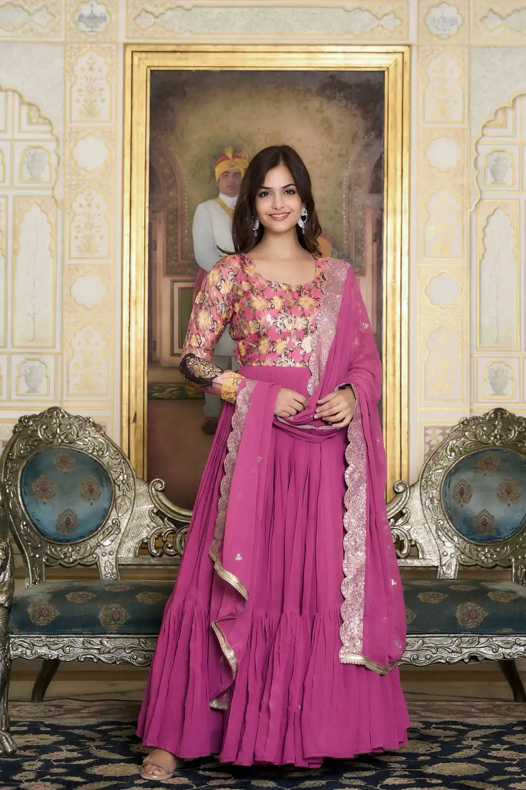 Pink Fox Georgette Embroider Zecard Work Gown | Gowns, Bollywood Gowns, Creative Gowns, Designer Gowns, Embroidered Gowns, Party Wear Gowns, Straight Suits