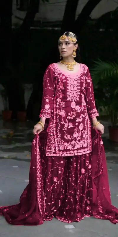 Pink Fox Georgette Embroidery Work Salwar Suit | Jump Suits, Salwar suit, Casual Suits, Creative suits, Designer Suits, Palazzo Suits, Party Wear Suits, Patiala Suits, Straight Suits