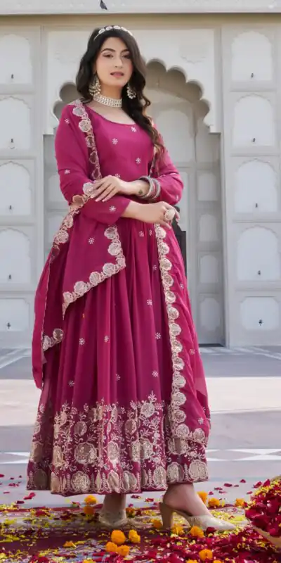 Pink Fox Georgette With Sequence Work Gown | Gowns, Bollywood Gowns, Creative Gowns, Designer Gowns, Embroidered Gowns, Party Wear Gowns