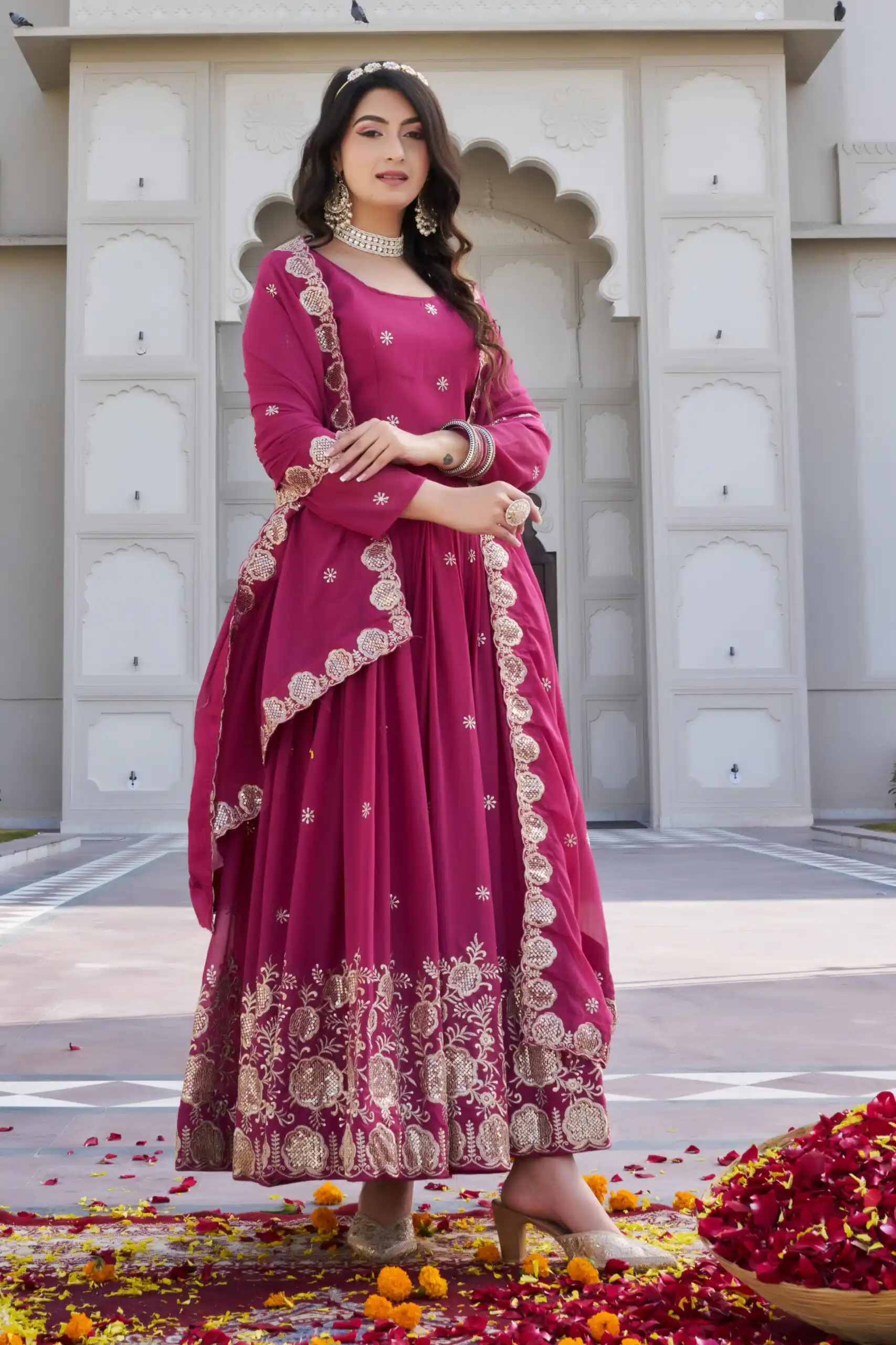 Pink Fox Georgette With Sequence Work Gown | Gowns, Bollywood Gowns, Creative Gowns, Designer Gowns, Embroidered Gowns, Party Wear Gowns
