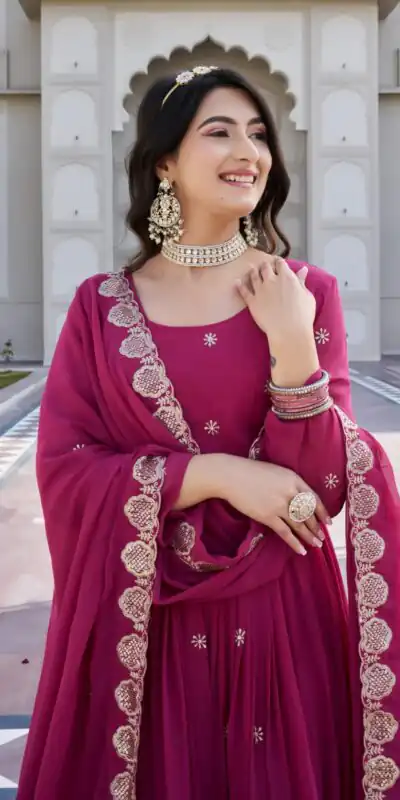 Pink Fox Georgette With Sequence Work Gown | Gowns, Bollywood Gowns, Creative Gowns, Designer Gowns, Embroidered Gowns, Party Wear Gowns