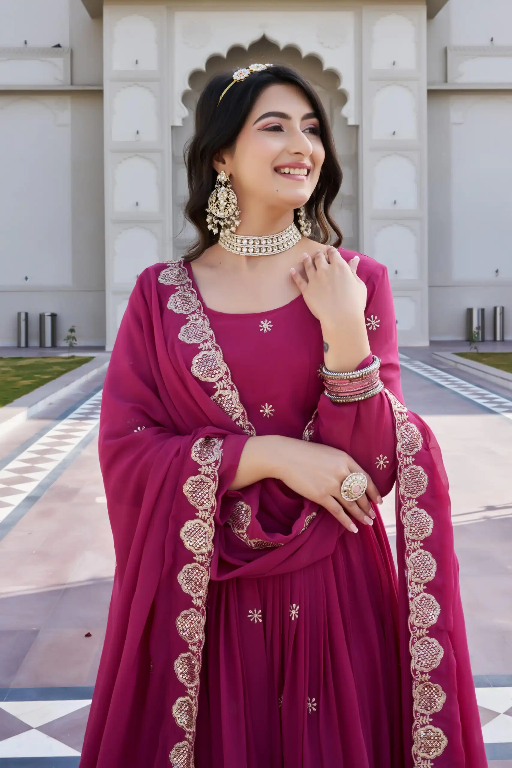 Pink Fox Georgette With Sequence Work Gown | Gowns, Bollywood Gowns, Creative Gowns, Designer Gowns, Embroidered Gowns, Party Wear Gowns