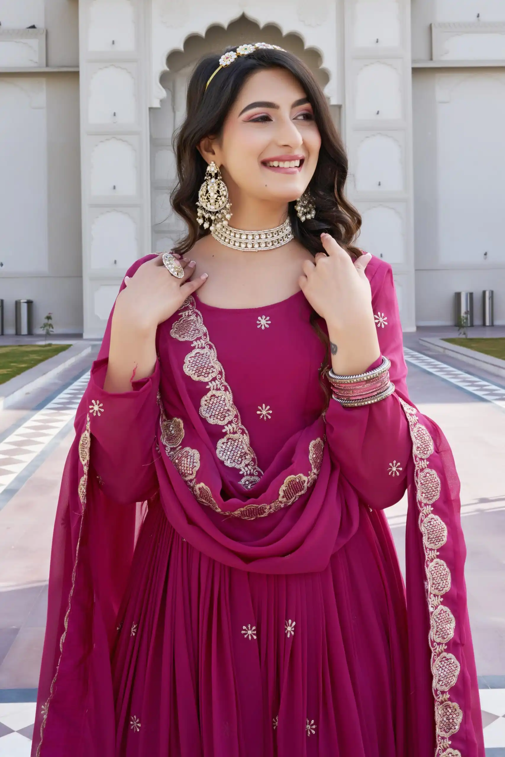 Pink Fox Georgette With Sequence Work Gown | Gowns, Bollywood Gowns, Creative Gowns, Designer Gowns, Embroidered Gowns, Party Wear Gowns