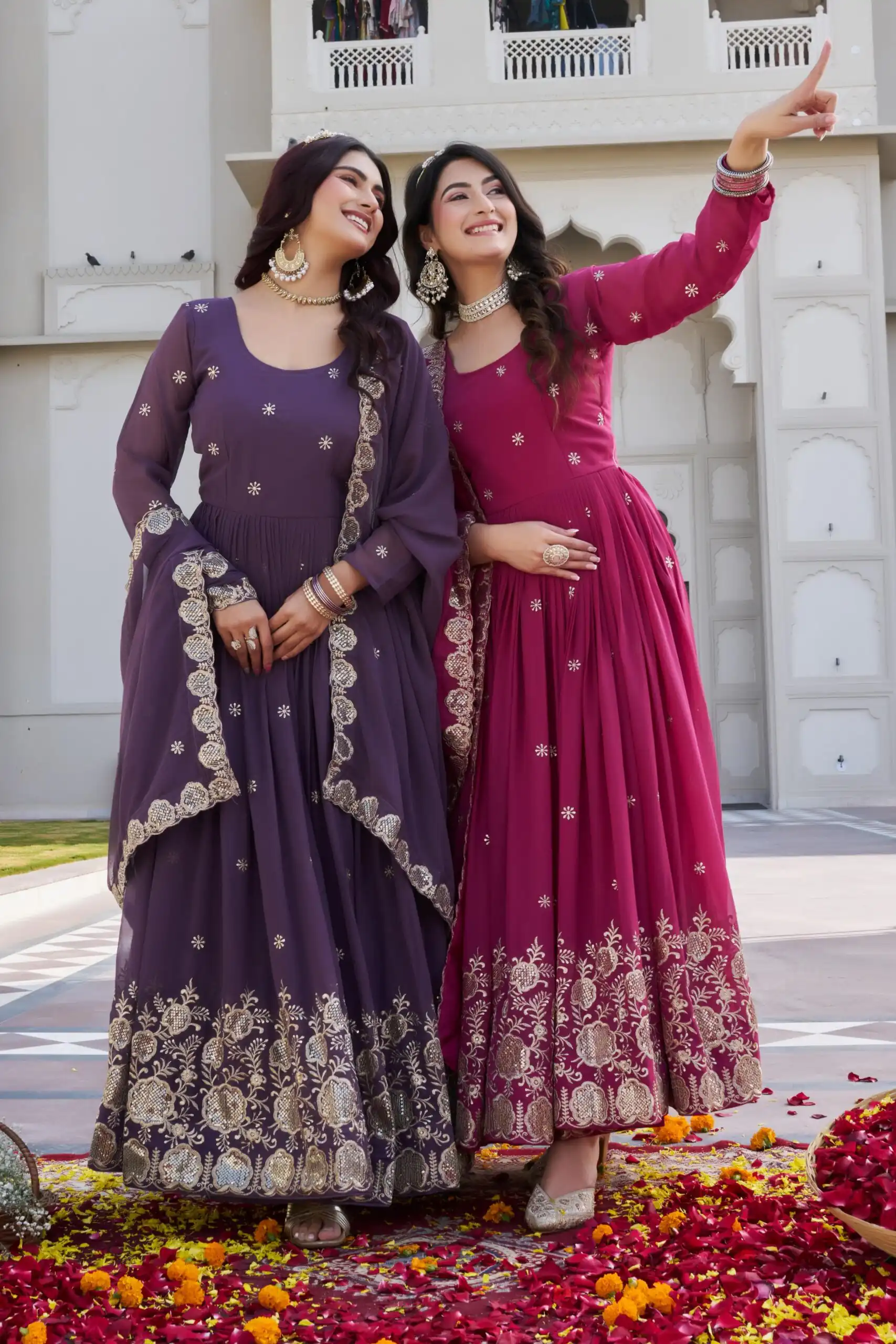 Pink Fox Georgette With Sequence Work Gown | Gowns, Bollywood Gowns, Creative Gowns, Designer Gowns, Embroidered Gowns, Party Wear Gowns