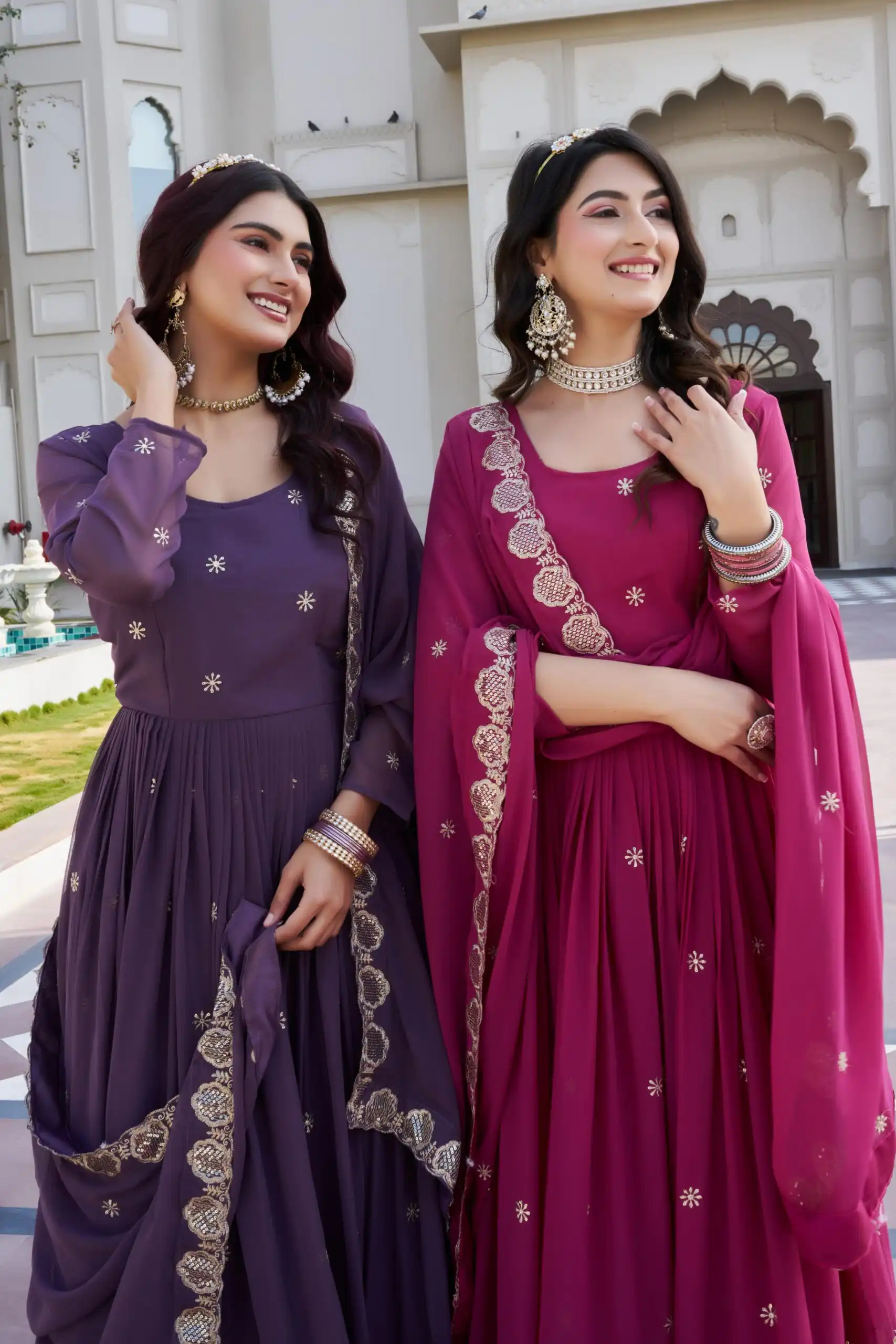Pink Fox Georgette With Sequence Work Gown | Gowns, Bollywood Gowns, Creative Gowns, Designer Gowns, Embroidered Gowns, Party Wear Gowns