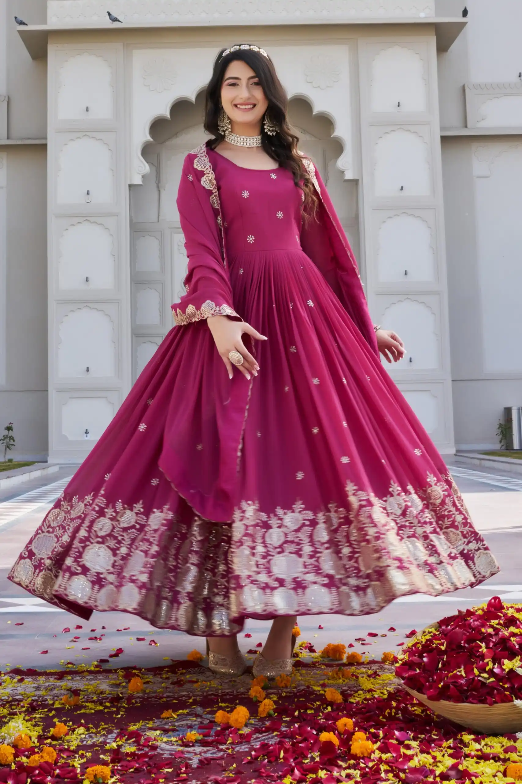 Pink Fox Georgette With Sequence Work Gown | Gowns, Bollywood Gowns, Creative Gowns, Designer Gowns, Embroidered Gowns, Party Wear Gowns