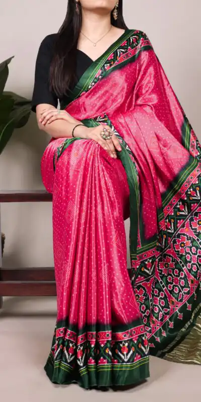 Pink Gaji Silk Patola Print Lagadi Patta Saree | Sarees, Bollywood Sarees, Creative Sarees, Designer Sarees, Embroidered Sarees, Ethnic Saree, Modern Digital sarees, Party Wear Sarees
