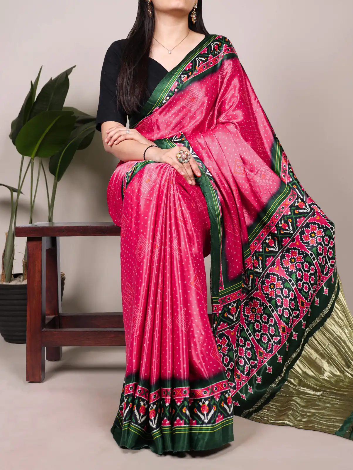 Pink Gaji Silk Patola Print Lagadi Patta Saree | Sarees, Bollywood Sarees, Creative Sarees, Designer Sarees, Embroidered Sarees, Ethnic Saree, Modern Digital sarees, Party Wear Sarees