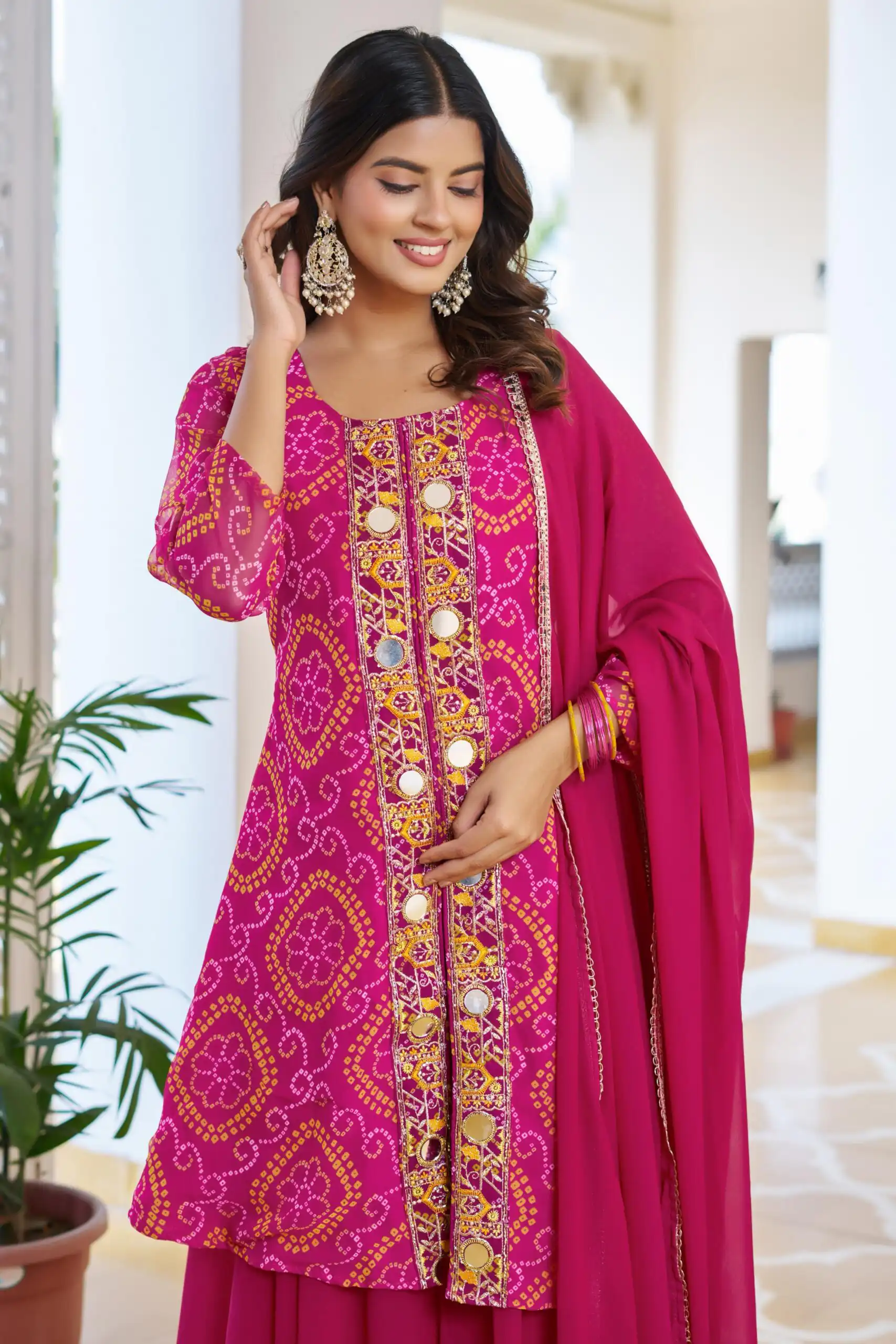 Pink Georgette Badhani Print Embroidery Work Salwar Suit | Jump Suits, Tops & Bottoms, Track Suits, Salwar suit, Casual Suits, Creative suits, Designer Suits, Palazzo Suits, Party Wear Suits, Patiala Suits, Straight Suits, Trendy Wear