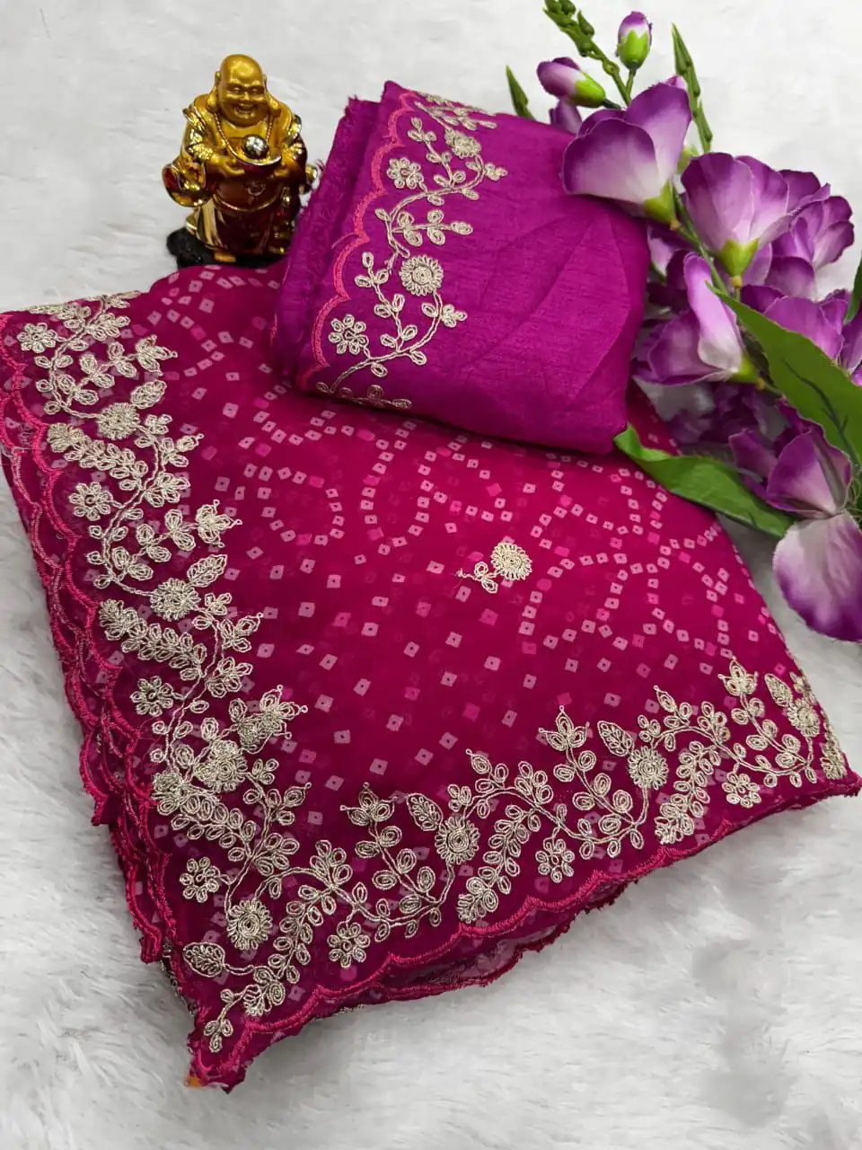 Pink Georgette Bandhni Print Pita Work Embroidery Saree | Sarees, Bollywood Sarees, Creative Sarees, Designer Sarees, Embroidered Sarees, Ethnic Saree, Modern Digital sarees, Party Wear Sarees