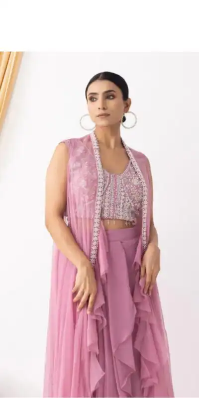 Pink Georgette Beads Sequence Work Lace Dhoti Suit | Jump Suits, Salwar suit, Casual Suits, Creative suits, Designer Suits, Palazzo Suits, Party Wear Suits, Patiala Suits, Straight Suits