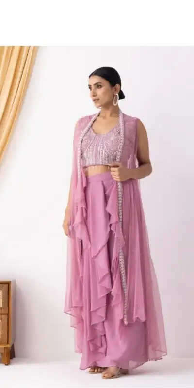 Pink Georgette Beads Sequence Work Lace Dhoti Suit | Jump Suits, Salwar suit, Casual Suits, Creative suits, Designer Suits, Palazzo Suits, Party Wear Suits, Patiala Suits, Straight Suits