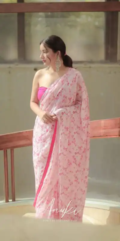 Pink Georgette Digital Crochet Work Saree | Sarees, Bollywood Sarees, Creative Sarees, Designer Sarees, Embroidered Sarees, Ethnic Saree, Modern Digital sarees, Party Wear Sarees