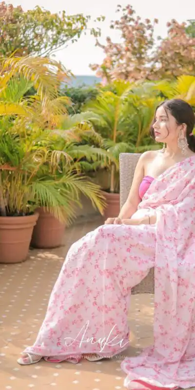 Pink Georgette Digital Crochet Work Saree | Sarees, Bollywood Sarees, Creative Sarees, Designer Sarees, Embroidered Sarees, Ethnic Saree, Modern Digital sarees, Party Wear Sarees