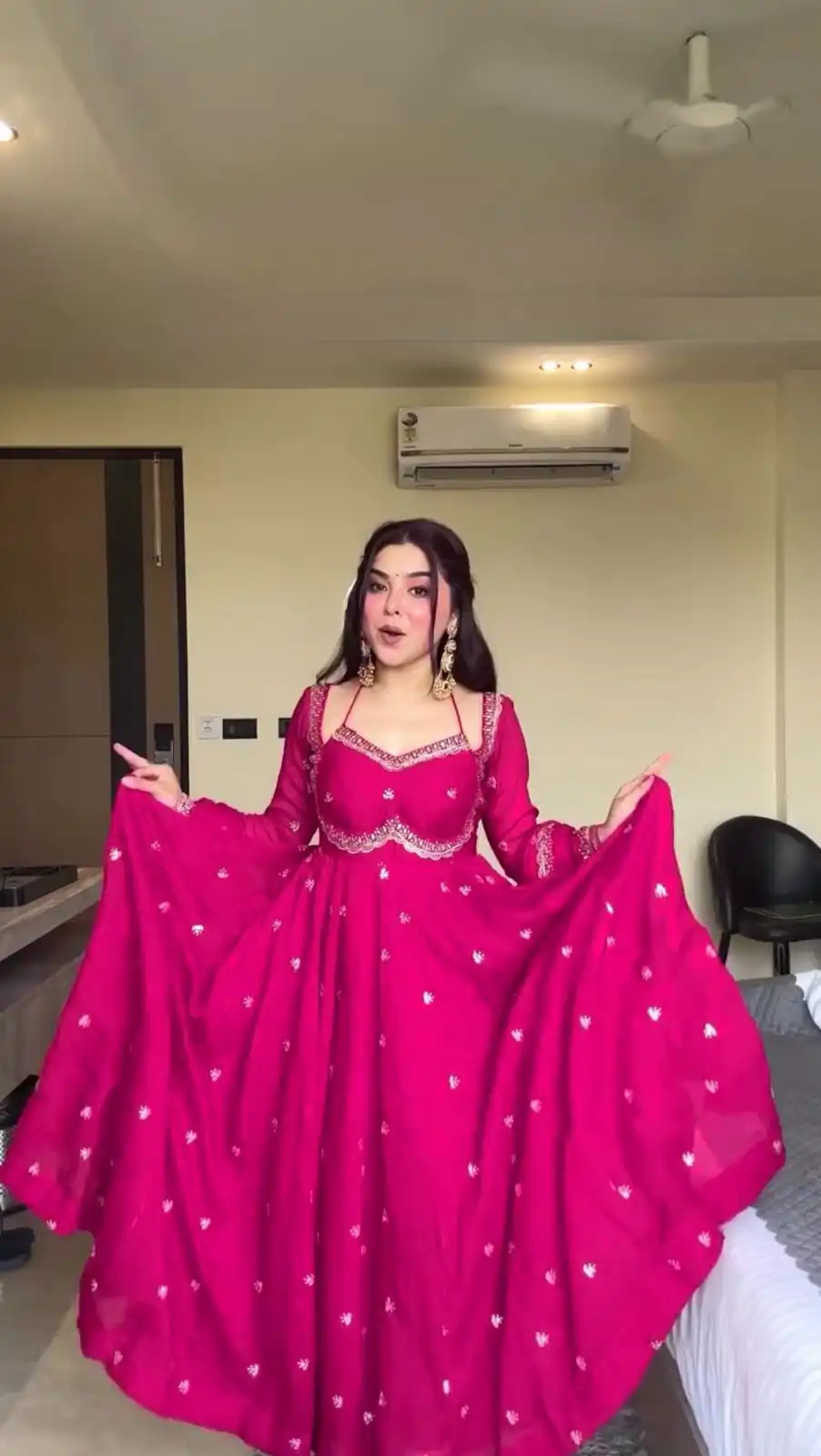 Pink Georgette Embroidery Work Gown | Gowns, Bollywood Gowns, Creative Gowns, Designer Gowns, Embroidered Gowns, Party Wear Gowns