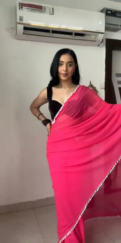 Pink Georgette Lace Work Border Saree | Sarees, Bollywood Sarees, Creative Sarees, Designer Sarees, Embroidered Sarees, Ethnic Saree, Modern Digital sarees, Party Wear Sarees