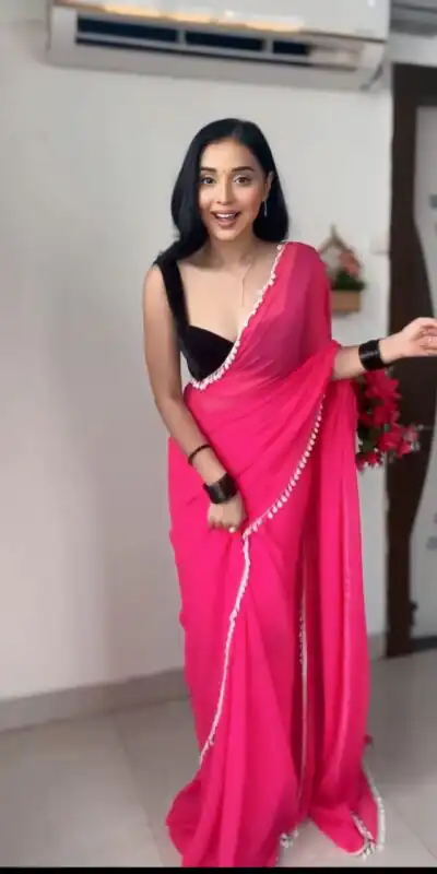 Pink Georgette Lace Work Border Saree | Sarees, Bollywood Sarees, Creative Sarees, Designer Sarees, Embroidered Sarees, Ethnic Saree, Modern Digital sarees, Party Wear Sarees